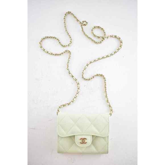 Chanel 22C Green Caviar Mini Wallet On Chain Gold Card Shoulder Crossbody Bag - Picture 3 of 12